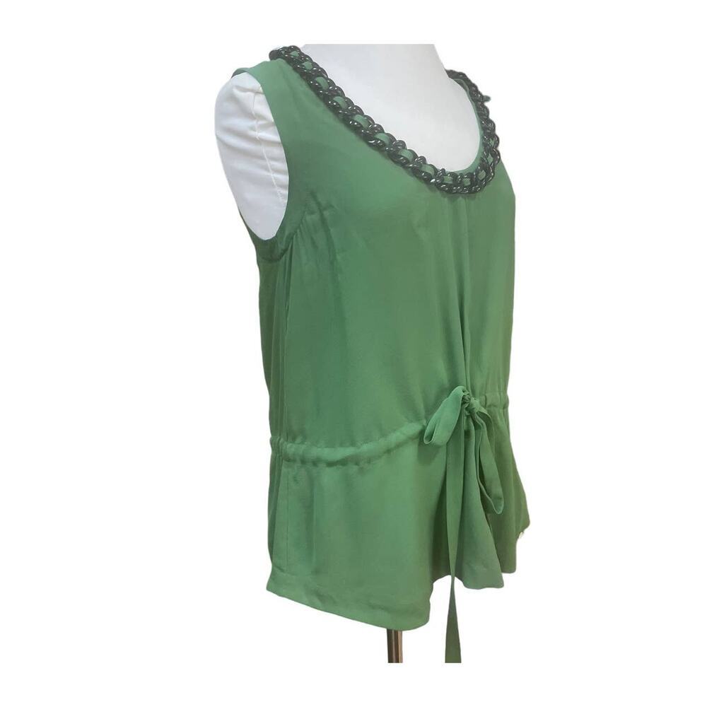 Robert Rodriguez Green Silk Embellished Blouse Sleeveless Tie Waist Size 6